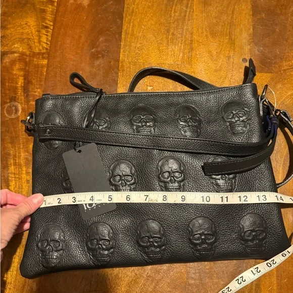 New NWT Io Pelle 3D Skull black genuine leather CROSSBODY BAG Made In Italy - Picture 2 of 5